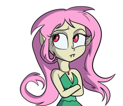 Size: 800x685 | Tagged: safe, artist:wubcakeva, fluttershy, bat pony, equestria girls, breasts, cleavage, clothes, fangs, female, flutterbat, race swap, simple background, solo, transparent background