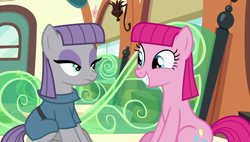 Size: 1920x1090 | Tagged: safe, screencap, maud pie, pinkie pie, pony, rock solid friendship, behaving like maud pie, smiling