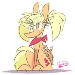 Size: 1000x1000 | Tagged: safe, artist:crackiepipe, applejack, earth pony, pony, alternate hairstyle, pigtails, simple background, slingshot, solo, transparent background