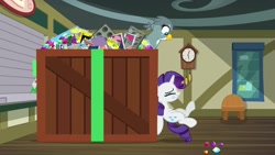 Size: 1920x1080 | Tagged: safe, screencap, gabby, rarity, griffon, pony, unicorn, dragon dropped, box, gem