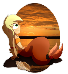 Size: 4520x4936 | Tagged: safe, artist:fj-c, part of a set, applejack, mermaid, equestria girls, absurd resolution, belly button, breasts, cleavage, female, mermaidized, midriff, simple background, solo, the little mermaid, transparent background