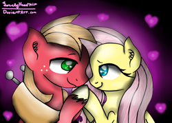 Size: 700x500 | Tagged: safe, artist:lovelyheartmlp, big macintosh, fluttershy, earth pony, pegasus, pony, bedroom eyes, female, fluttermac, male, mare, shipping, stallion, straight