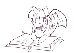 Size: 1280x919 | Tagged: safe, artist:bluntwhiskey, derpibooru import, twilight sparkle, twilight sparkle (alicorn), alicorn, pony, book, female, mare, monochrome, reading, sketch, solo