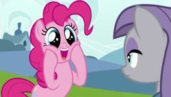 Size: 1920x1090 | Tagged: safe, screencap, maud pie, pinkie pie, pony, rock solid friendship, cute, excited, hooves on face