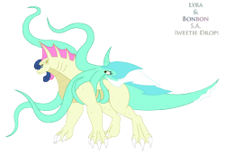 Size: 2902x2004 | Tagged: safe, artist:pyrus-leonidas, bon bon, lyra heartstrings, sweetie drops, kaiju, squid, duo, female, fusion, kaijufied, lesbian, lyrabon, shipping, simple background, species swap, symbiosis, transparent background, wat, what has science done