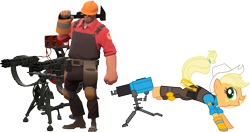 Size: 1508x794 | Tagged: safe, artist:smashinator, edit, applejack, earth pony, pony, crossover, engiejack, engineer, simple background, team fortress 2, transparent background, vector, vector edit