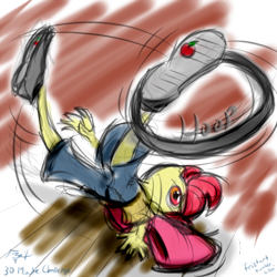 Size: 500x500 | Tagged: safe, artist:frist44, apple bloom, anthro, handstand, loop-de-hoop, solo, stunt