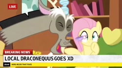 Size: 640x360 | Tagged: safe, edit, edited screencap, screencap, discord, fluttershy, pegasus, pony, discordant harmony, break your own news, tea party