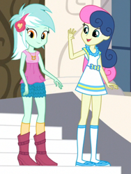 Size: 512x682 | Tagged: safe, screencap, bon bon, lyra heartstrings, sweetie drops, equestria girls, friendship games, clothes, cropped, dress, mary janes