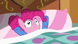 Size: 1920x1090 | Tagged: safe, screencap, pinkie pie, pony, rock solid friendship, bed, clothes, footed sleeper, pajamas, sleep is for the weak, solo