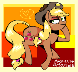 Size: 1300x1200 | Tagged: safe, artist:mushroomcookiebear, applejack, earth pony, pony, female, heart, mare, solo