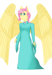 Size: 2300x3264 | Tagged: safe, artist:cornerverse, fluttershy, anthro, clothes, dress, female, gala dress, simple background, solo, transparent background