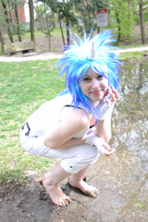 Size: 3072x4608 | Tagged: safe, artist:everage, artist:shelle-chii, dj pon-3, vinyl scratch, human, barefoot, cosplay, feet, irl, irl human, mud, muddy, photo, smiling, solo, squatting