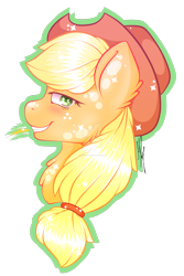 Size: 1600x2400 | Tagged: safe, artist:monique1998, applejack, earth pony, pony, grin, smiling, solo, starry eyes, straw, watermark, wingding eyes