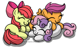 Size: 1280x784 | Tagged: safe, artist:aleximusprime, apple bloom, scootaloo, sweetie belle, cuddle puddle, cutie mark crusaders, simple background, sleeping, transparent background