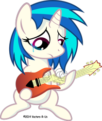 Size: 4209x5000 | Tagged: safe, artist:apony4u, dj pon-3, vinyl scratch, pony, unicorn, absurd resolution, bass guitar, broken, crying, female, guitar, hooves, horn, mare, musical instrument, simple background, sitting, solo, transparent background, vector