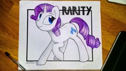 Size: 1080x608 | Tagged: safe, artist:perezadotarts, rarity, pony, unicorn, colored, cutie mark, paper, photo, solo, traditional art