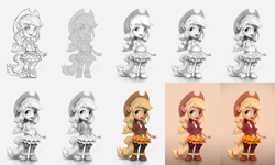 Size: 3200x1920 | Tagged: safe, artist:assasinmonkey, applejack, anthro, equestria girls, friendship games, clothes, cowboy hat, cute, figurine, hat, jackabetes, open mouth, school spirit, solo, stetson, wip