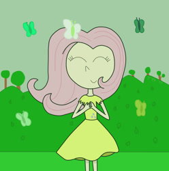 Size: 853x861 | Tagged: safe, artist:04startycornonline88, fluttershy, butterfly, human, humanized