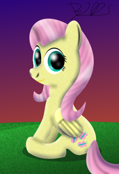 Size: 1367x2000 | Tagged: safe, artist:trackheadtherobopony, fluttershy, pegasus, pony, cute, female, hill, mare, shyabetes, solo