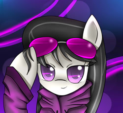 Size: 1300x1200 | Tagged: safe, artist:cyanaeolin, octavia melody, earth pony, pony, bust, clothes, colored pupils, cute, female, glasses, hoodie, mare, portrait, solo, sunglasses, tavibetes