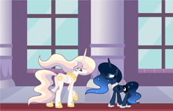 Size: 3808x2456 | Tagged: safe, artist:roseloverofpastels, princess celestia, princess luna, alicorn, pony, alternate design