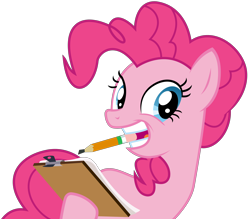 Size: 3634x3188 | Tagged: safe, artist:sketchmcreations, pinkie pie, pony, rock solid friendship, clipboard, mouth hold, pencil, simple background, solo, transparent background, vector