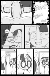 Size: 962x1474 | Tagged: safe, artist:amaraburrger, dj pon-3, vinyl scratch, pony, unicorn, comic, crossover, cyclops (marvel comics), monochrome, sonata du octave, vyclops, x-men