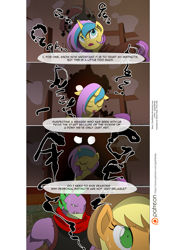 Size: 3541x5016 | Tagged: safe, artist:gashiboka, applejack, spike, oc, oc:gold lily, oc:night star, dragon, earth pony, pony, comic:recall the time of no return, comic, older, older spike, patreon, patreon logo, this will not end well, transformation