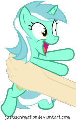 Size: 3847x6167 | Tagged: safe, artist:justisanimation, lyra heartstrings, human, pony, cute, hand, happy, holding a pony, human fetish, humie, justis holds a pony, lyra doing lyra things, lyra's humans, lyrabetes, offscreen character, rational exuberance, simple background, solo, that pony sure does love humans, transparent background, vector