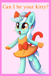 Size: 1459x2147 | Tagged: safe, artist:artoftheghostie, lyra heartstrings, pony, bipedal, cat ears, cat tail, clothes, costume, cute, dress, lyrabetes, solo, weapons-grade cute, whiskers