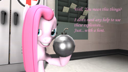 Size: 1920x1080 | Tagged: safe, artist:kmg0047, pinkie pie, pony, 3d, bomb, pinkamena diane pie, solo, weapon