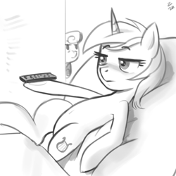 Size: 666x665 | Tagged: safe, artist:ehfa, bon bon, lyra heartstrings, sweetie drops, earth pony, pony, unicorn, bon bon is not amused, female, mare, monochrome, remote, remote control