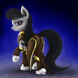Size: 3500x3500 | Tagged: safe, artist:beamsaber, octavia melody, earth pony, pony, clothes, cosplay, crossover, looking at you, looking back, plot, raised hoof, solo, tales of series, tales of the abyss, tear grants