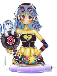 Size: 900x1199 | Tagged: safe, artist:bavarell, dj pon-3, vinyl scratch, human, belly button, humanized, midriff