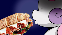 Size: 800x459 | Tagged: safe, artist:starykrow, edit, sweetie belle, food, not porn, sandwich, sandwich censorship, solo, unnecessary censorship