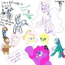 Size: 2000x2000 | Tagged: safe, applejack, bon bon, lyra heartstrings, pinkie pie, sweetie drops, twilight sparkle, earth pony, pony, 1000 hours in drawpile, drawpile disasters