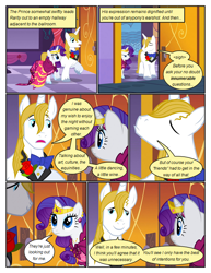 Size: 612x792 | Tagged: safe, artist:newbiespud, edit, edited screencap, screencap, prince blueblood, rarity, pony, unicorn, comic:friendship is dragons, the best night ever, bowtie, clothes, comic, dialogue, dress, eyes closed, female, flower, gala dress, high heels, hooves, horn, male, mare, open mouth, rose, screencap comic, shoes, smiling, stallion