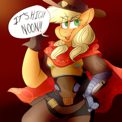 Size: 3000x3000 | Tagged: safe, artist:ihasjessie-kat, applejack, anthro, crossover, jesse mccree, mccreejack, overwatch, solo