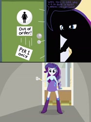 Size: 2048x2732 | Tagged: safe, artist:justsomepainter11, rarity, comic:rarity's rest problem, equestria girls, boots, bracelet, clothes, comic, dialogue, jewelry, shoes, silhouette, skirt, solo