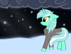 Size: 1032x774 | Tagged: safe, artist:snowpiemlpfim, lyra heartstrings, clothes, snow, solo, suit