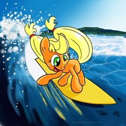 Size: 1024x1024 | Tagged: safe, artist:chaosmalefic, applejack, earth pony, pony, solo, surfing, water