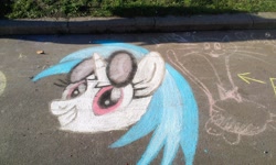 Size: 2592x1552 | Tagged: safe, artist:krlmisha, dj pon-3, vinyl scratch, pony, unicorn, chalk, female, horn, mare, white coat