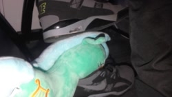 Size: 1024x576 | Tagged: safe, artist:onlyfactory, lyra heartstrings, human, abuse, bootleg, characters inside shoes, irl, irl human, lyrabuse, nike, photo, plushie, shoes