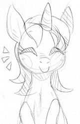 Size: 621x963 | Tagged: safe, artist:cherivinca, lyra heartstrings, pony, unicorn, eyes closed, grayscale, monochrome, sketch, smiling, solo, traditional art