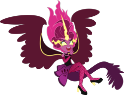 Size: 6000x4614 | Tagged: safe, artist:orin331, midnight sparkle, pinkie pie, equestria girls, absurd resolution, alternate universe, clothes, glowing horn, laughing, midnight-ified, open mouth, simple background, smiling, solo, spread wings, transparent background, wings