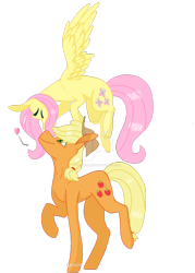 Size: 1024x1427 | Tagged: safe, artist:sprinklebloom, applejack, fluttershy, earth pony, pegasus, pony, appleshy, female, heart, lesbian, mare, shipping, watermark