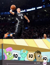 Size: 764x1000 | Tagged: safe, doctor whooves, lyra heartstrings, merry may, human, irl, irl human, meme, minnesota timberwolves, nba, photo, zach lavine