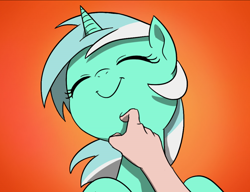 Size: 990x762 | Tagged: safe, artist:doublewbrothers, lyra heartstrings, human, pony, unicorn, chin scratch, cropped, cute, eyes closed, female, happy, humie, lyrabetes, mare, smiling