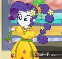 Size: 749x711 | Tagged: safe, screencap, rarity, better together, equestria girls, holidays unwrapped, clothes, cornucopia costumes, costume, cropped, dress, inflatable dress, o come all ye squashful, solo, solo focus, watermark